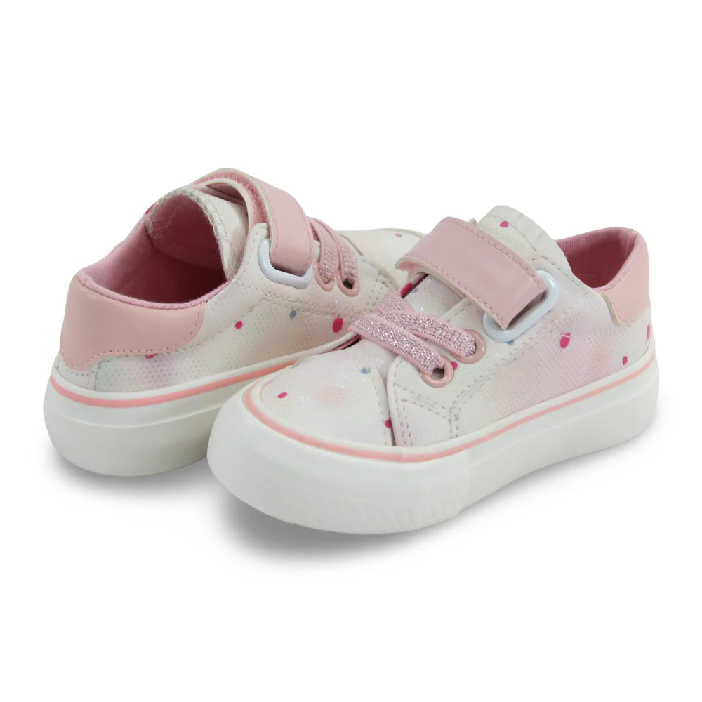Baby Girls Leather Sneakers – Pink with Colorful Dots - Image 2