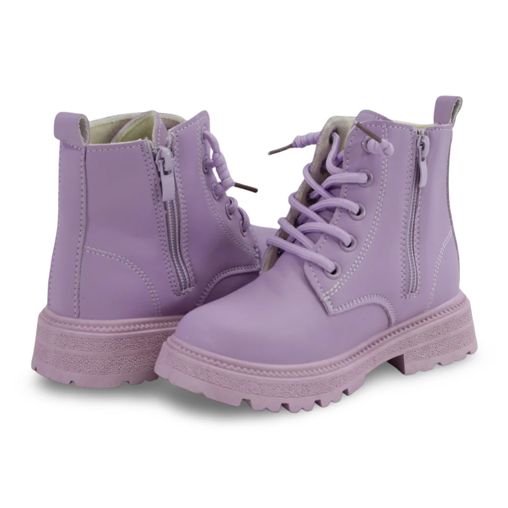 Girls Leather Half Boots – Purple with Stitch Design - Image 2