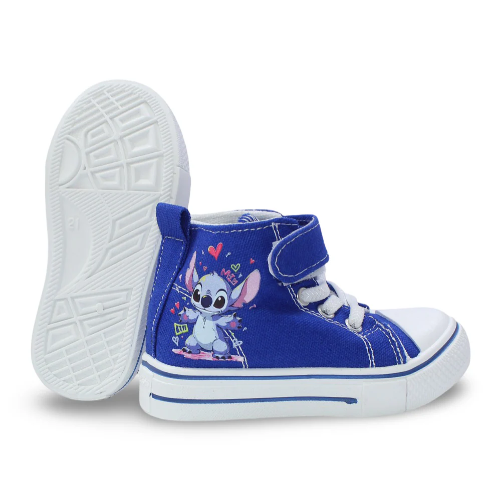 Baby Girls Canvas Half Boots – Blue with Stitch Print - Image 3