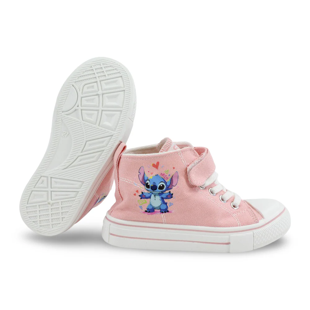 Girls Canvas Half Boots – Pink with Stitch Print - Image 3