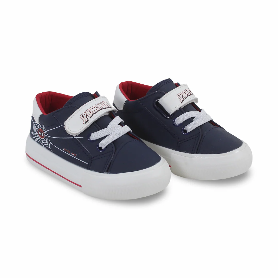Baby Boys Leather Sneakers – Navy with Spider-Man Design