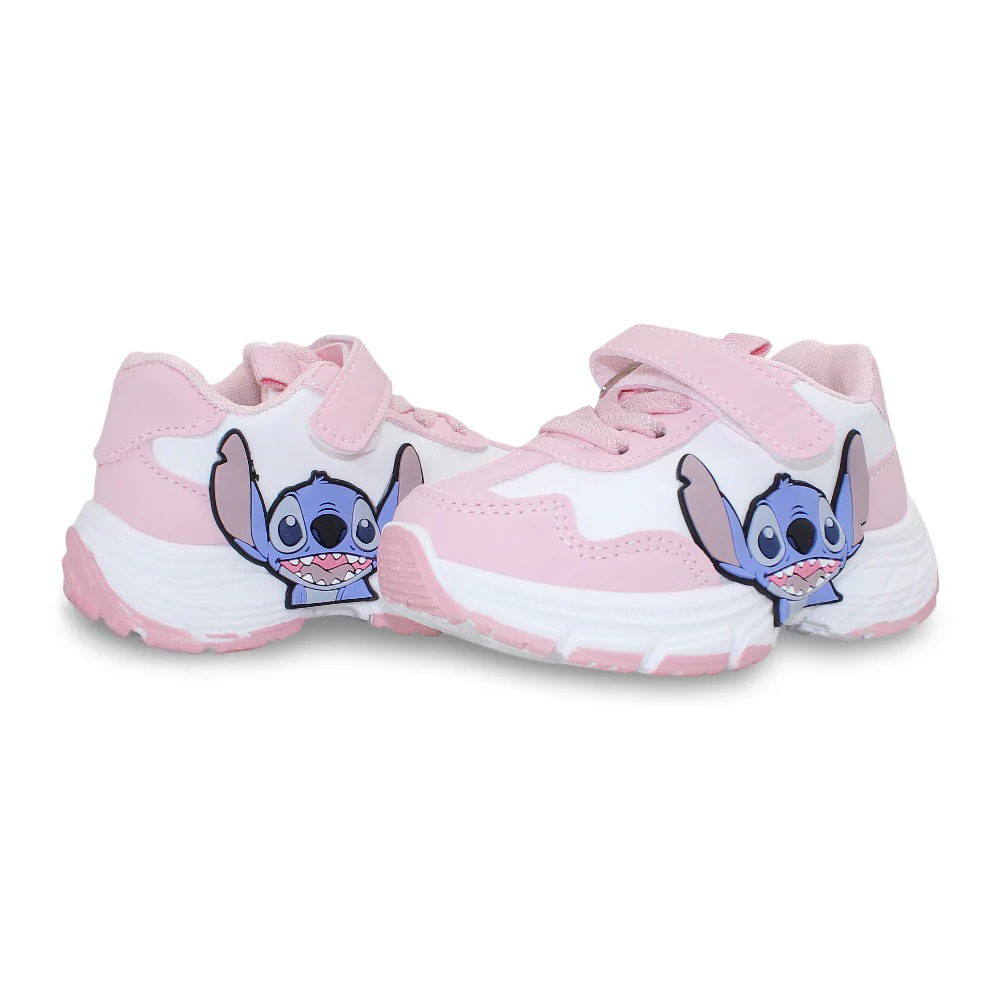 Baby Girls Leather Sneakers – Pink with Stitch Design - Image 2