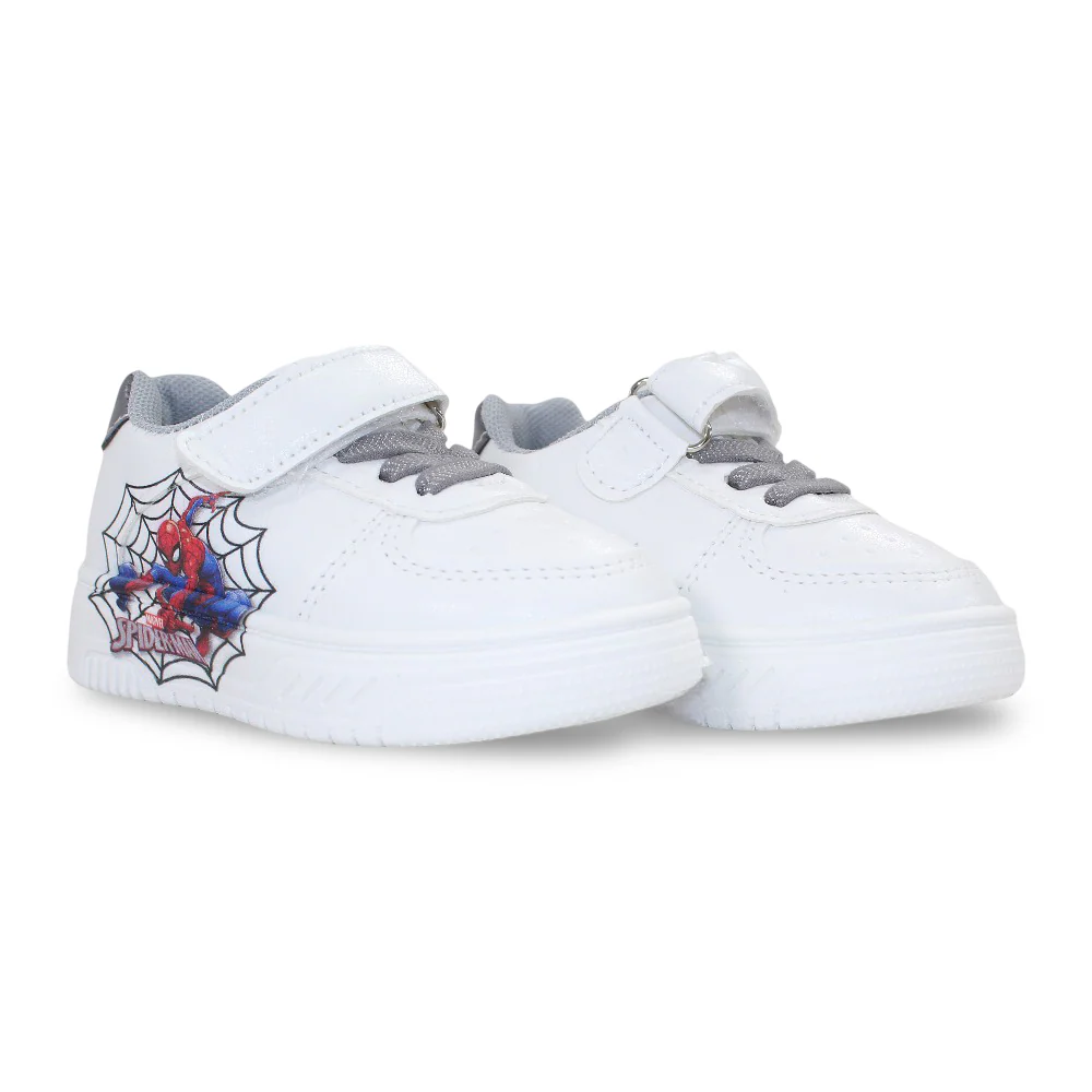 Baby Boys Leather Sneakers – Grey with Spider-Man Print