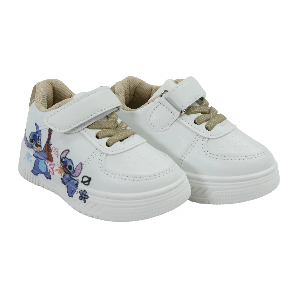 Baby Girls Leather Sneakers  – Coffee with Stitch Print