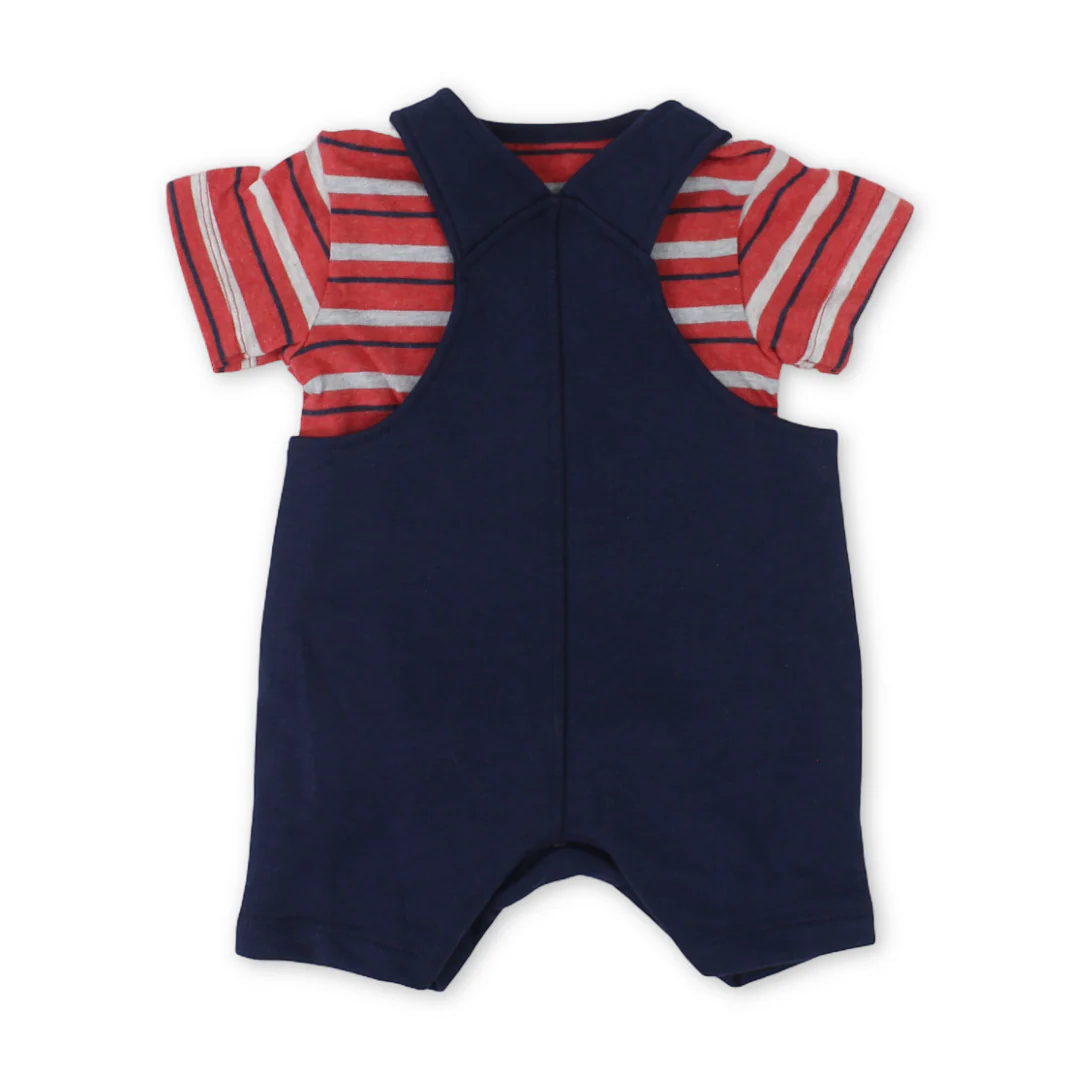 Baby Boys Cotton Romper – Navy & Red with Crab Print - Image 2