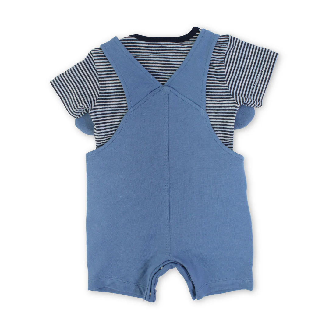 Baby Boys Cotton Romper – Blue & Navy with Dog Embroidery - Image 2