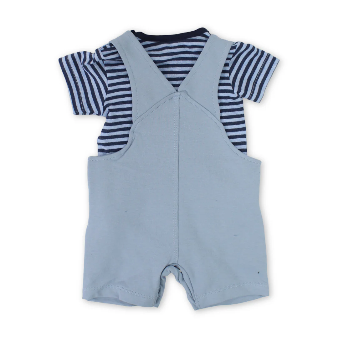 Baby Boys Cotton Romper – Baby Blue & Navy with Dolphin Embroidery - Image 2