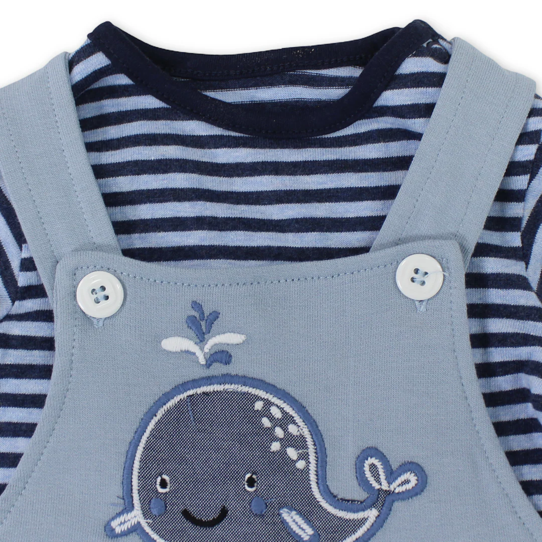 Baby Boys Cotton Romper – Baby Blue & Navy with Dolphin Embroidery - Image 3