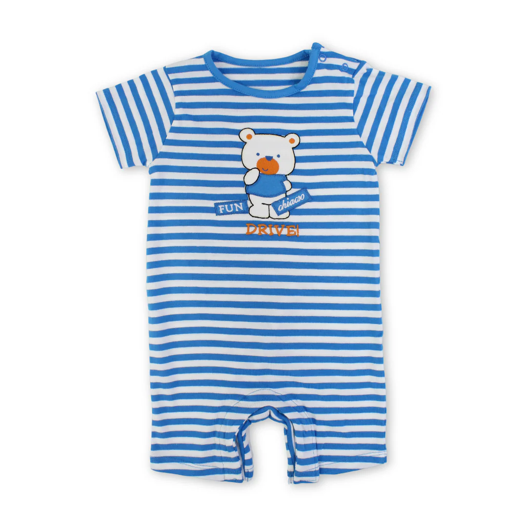 Baby Boys Cotton Romper – Blue with Teddy Bear Print