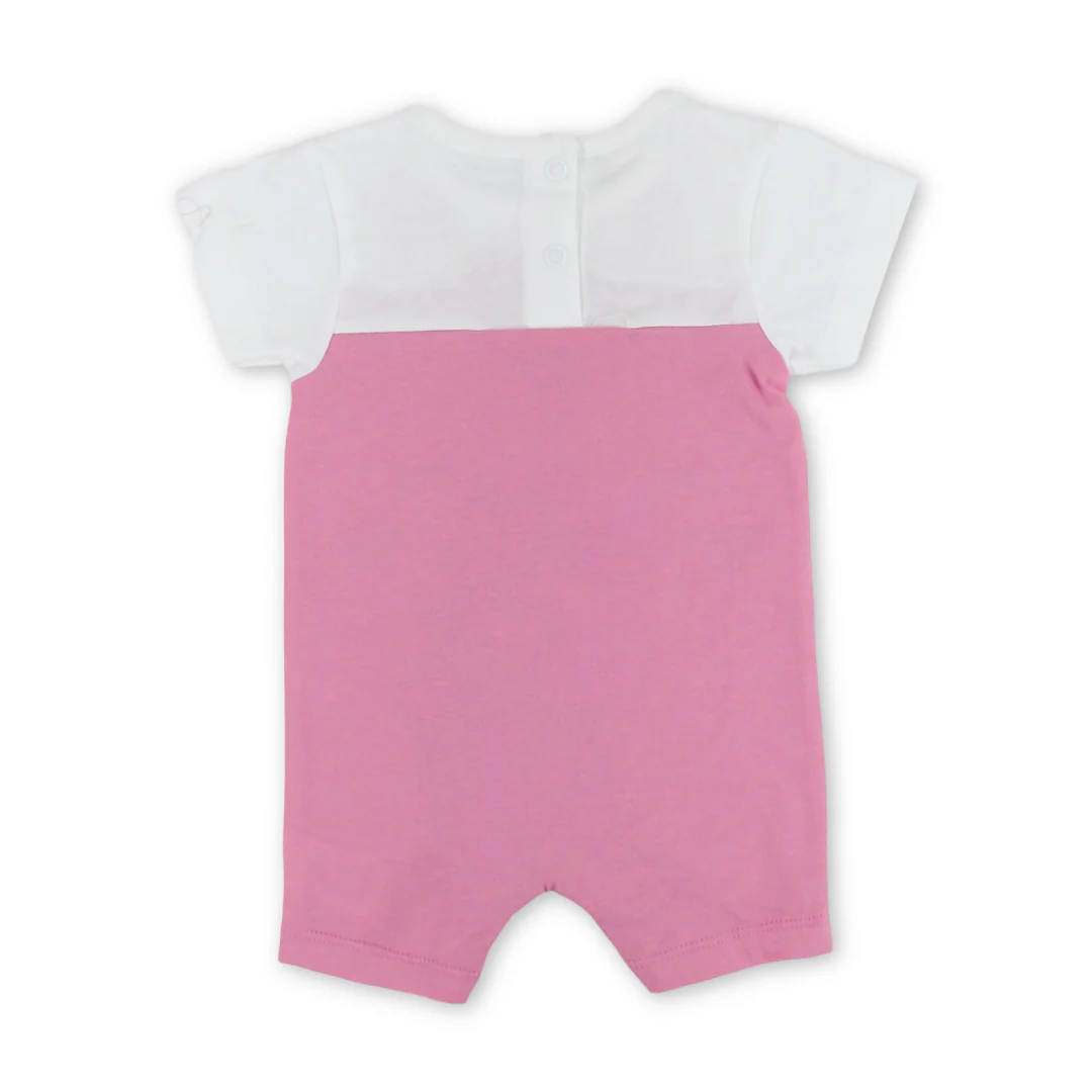 Baby Girls Cotton Romper – Pink & White with Cat Embroidery - Image 2