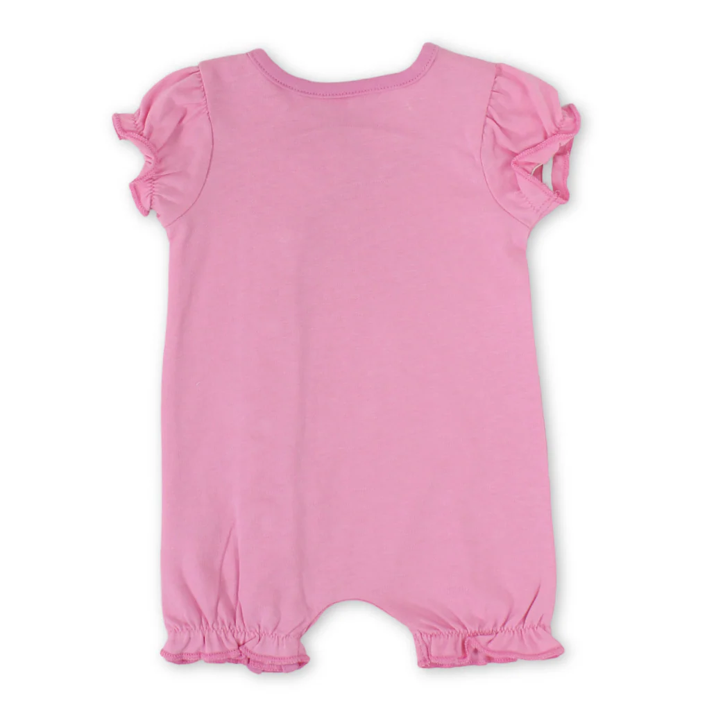 Baby Girls Cotton Romper – Pink with "Hello Cutie" Print - Image 2