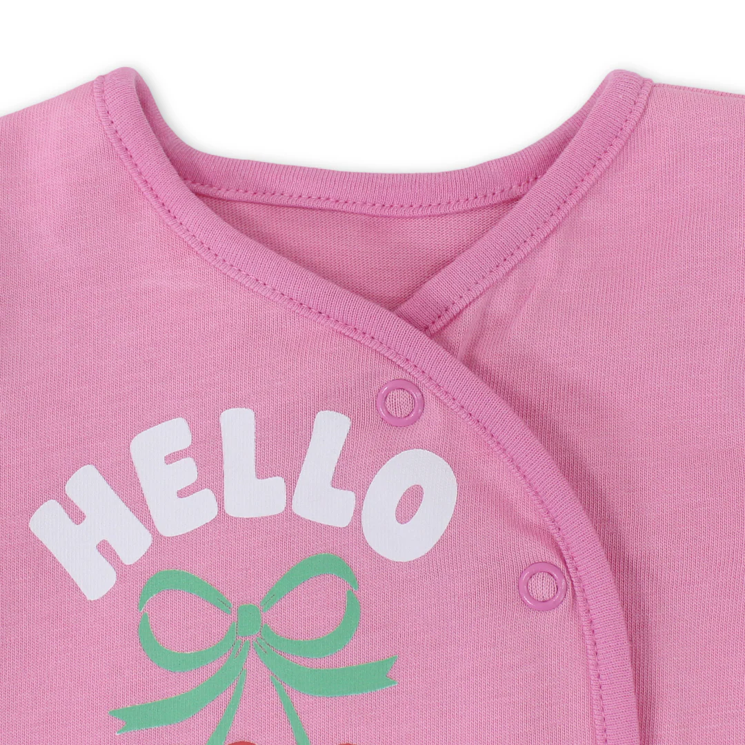 Baby Girls Cotton Romper – Pink with "Hello Cutie" Print - Image 3