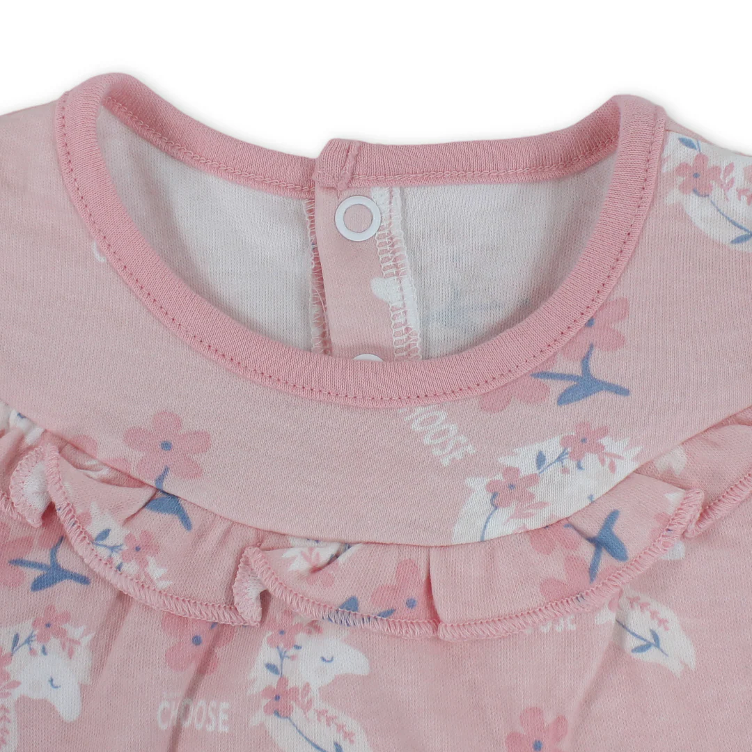 Baby Girls Cotton Romper – Salmon with Flowers Print - Image 3