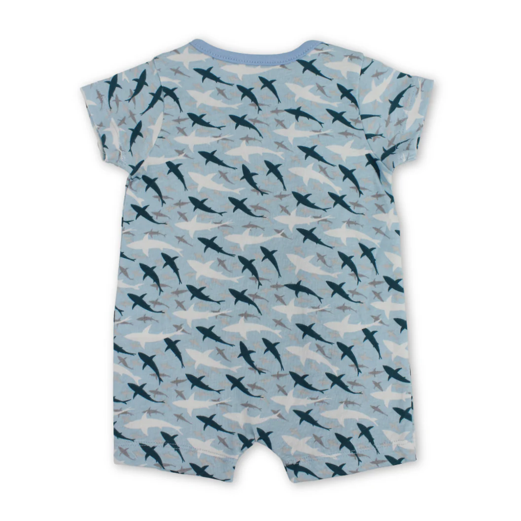 Baby Boys Cotton Romper – Baby Blue with Plane Embroidery - Image 2