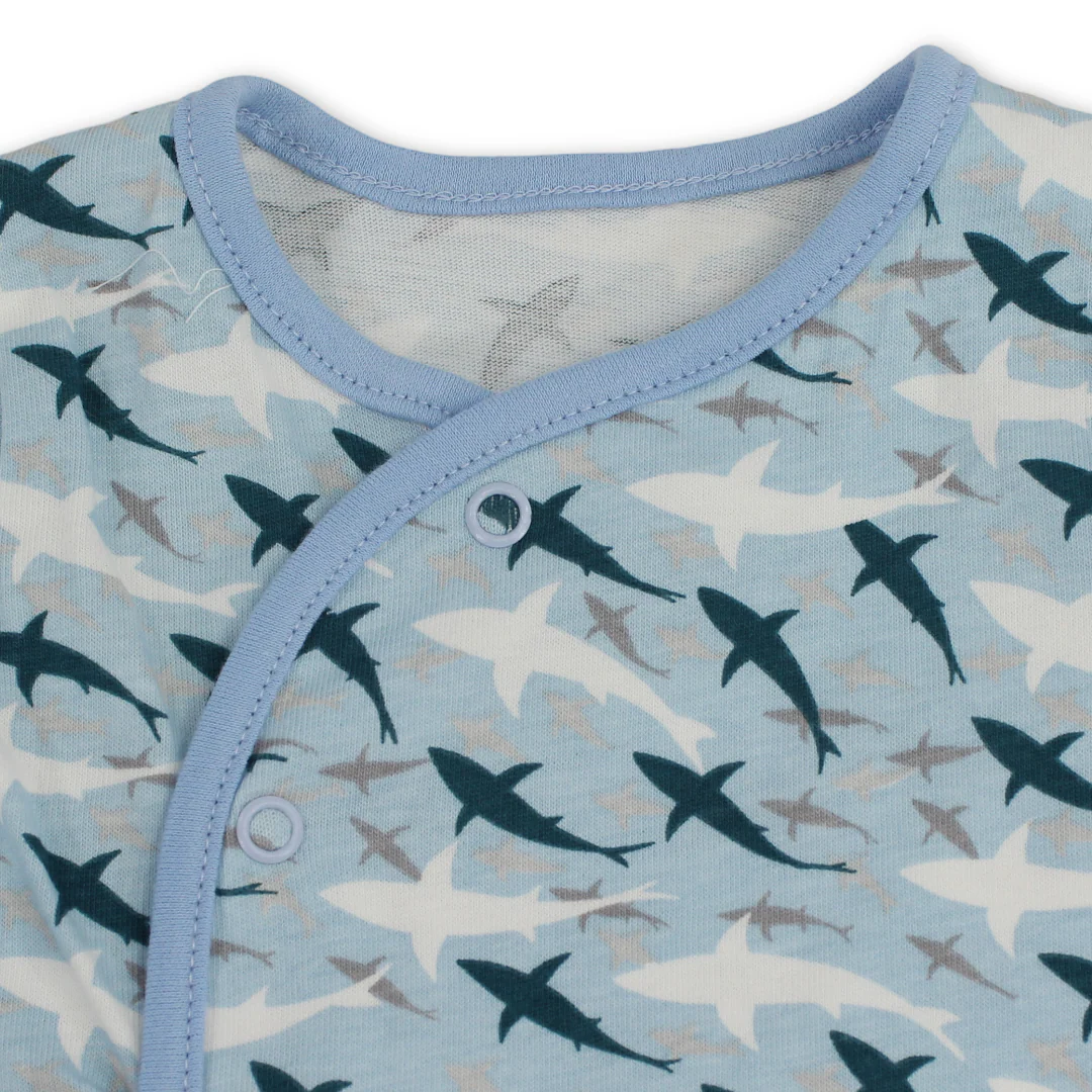 Baby Boys Cotton Romper – Baby Blue with Plane Embroidery - Image 3