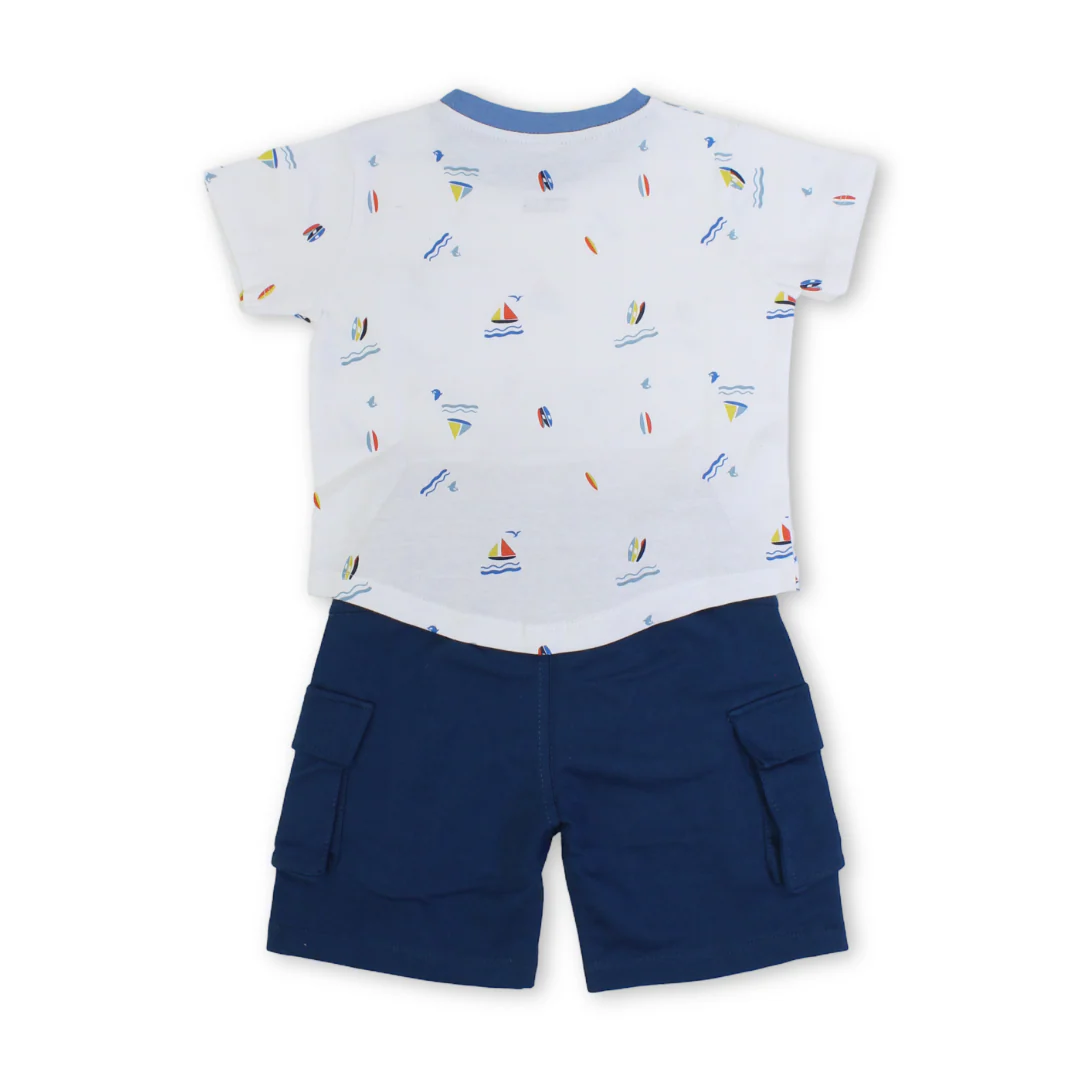 Baby Boys Cotton Pajama – White with Boats Print - Image 2