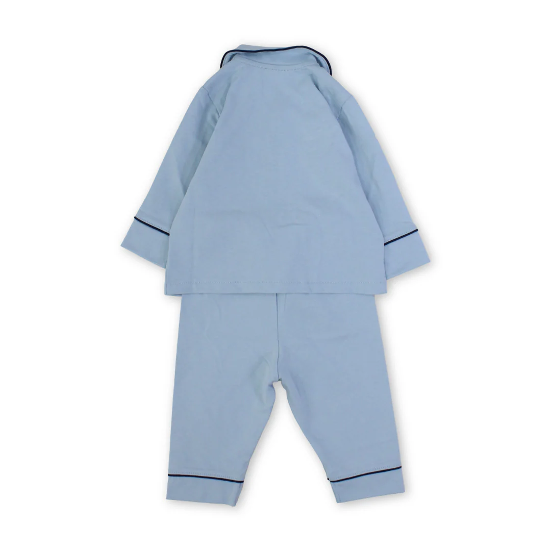 Baby Boys Cotton Pajama – Baby Blue with "Just Smile" Embroidery - Image 2