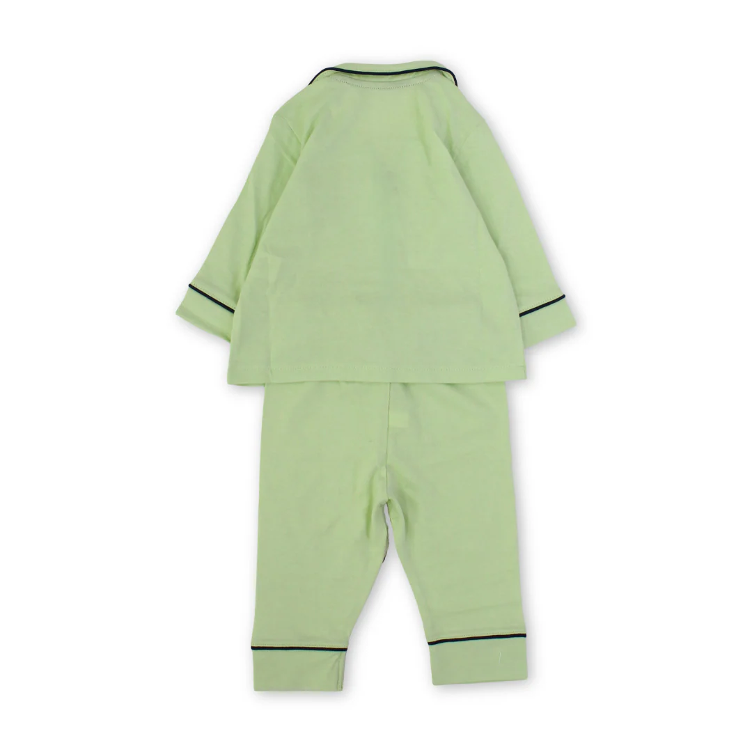 Baby Boys Cotton Pajama – Green with "Just Smile" Embroidery - Image 2