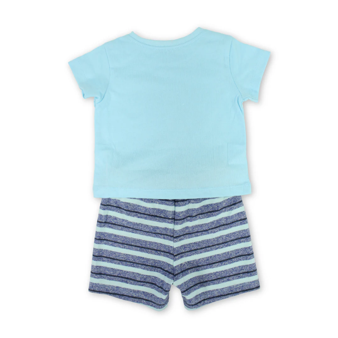 Baby Boys Cotton Pajama – Aqua with "Let's Play Toge Snow" Print - Image 2