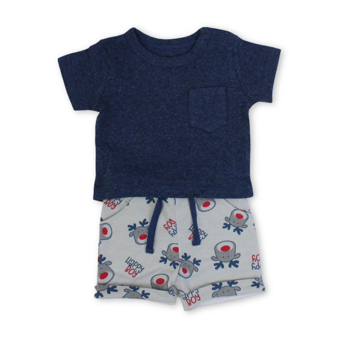 Baby Boys Cotton Pajama – Blue with "Happy Boy" Print - Image 2