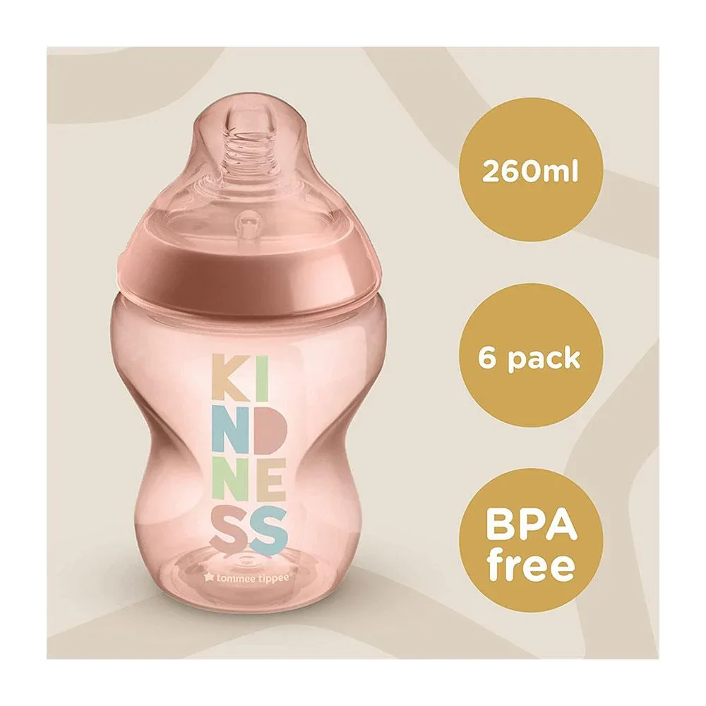 Pack of 6 - Tommee Tippee Kindness Closer to Nature Baby Bottles 260ml - Image 3
