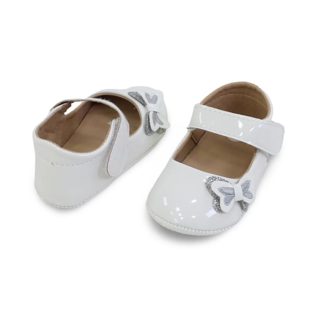 Baby Girls Leather Ballerina – White with Bow Design - Image 2