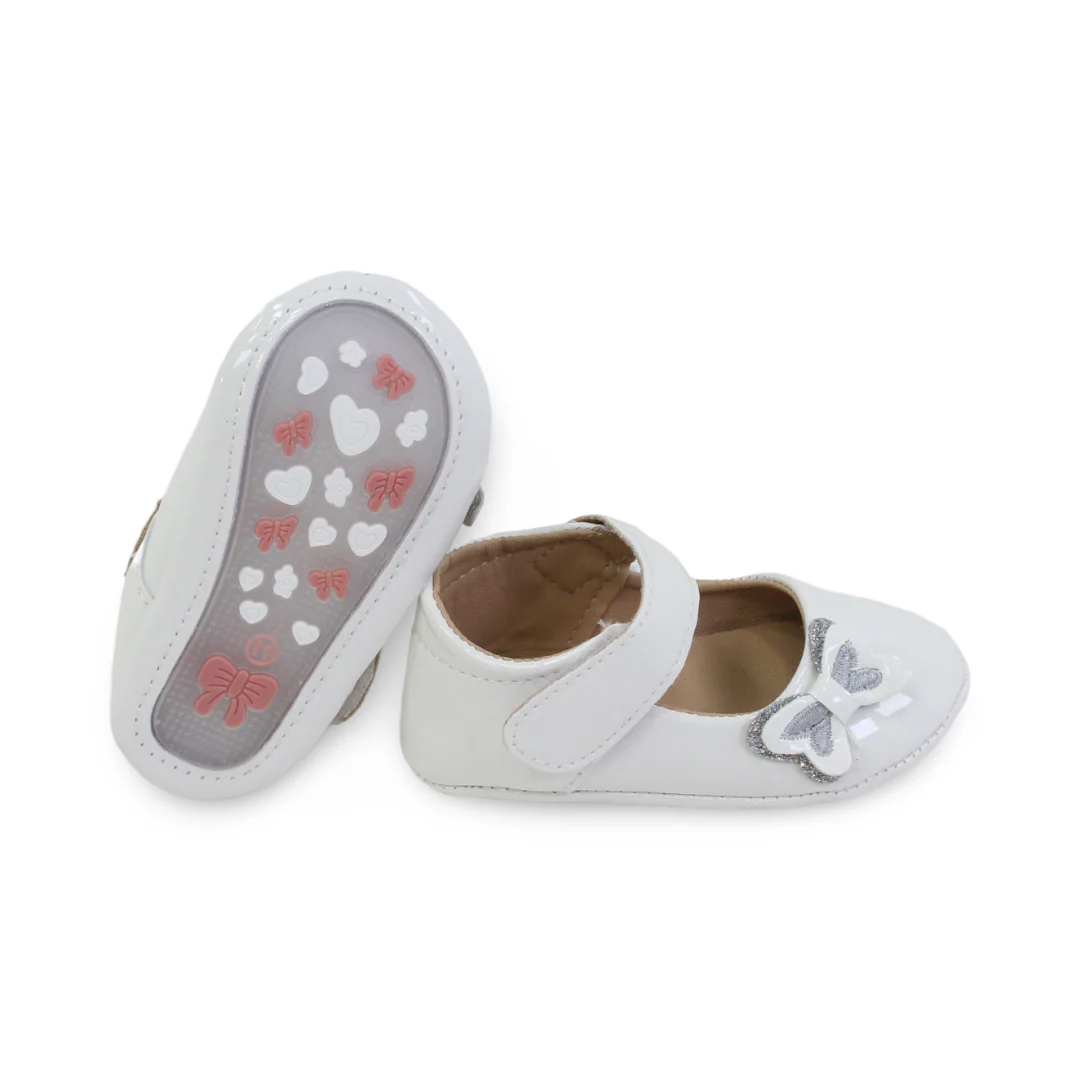 Baby Girls Leather Ballerina – White with Bow Design - Image 3