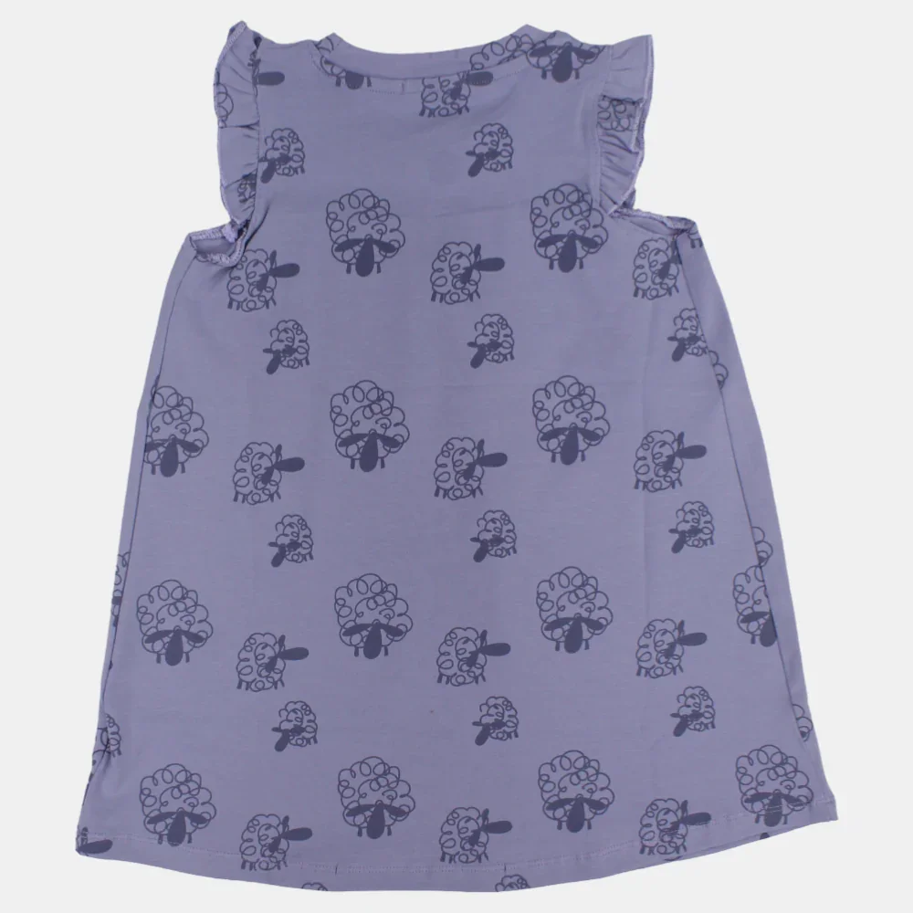 Girls Cotton Sleeveless Nightgown – Purple with Sheep Design - Image 2