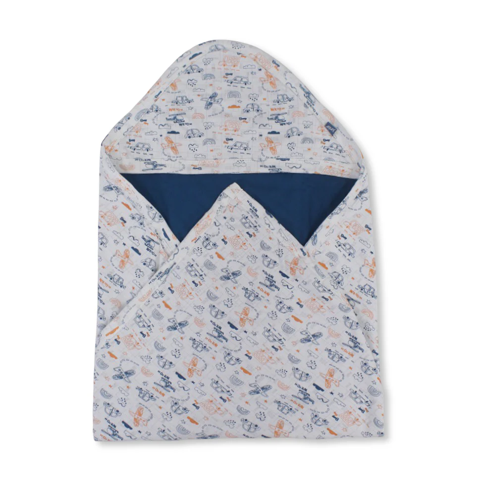 Cotton Baby Blanket – Off-White & Janzary with Cars Print