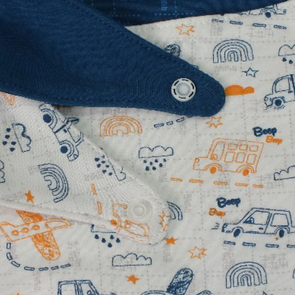 Cotton Bib – Salmon + Off-White with "Beep" Print - Image 3