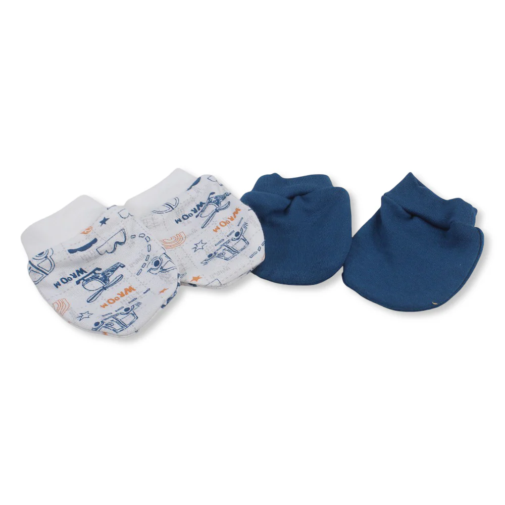 Baby Boys Cotton Hand Mittens – Off-White & Janzary with Cars Print - Image 3