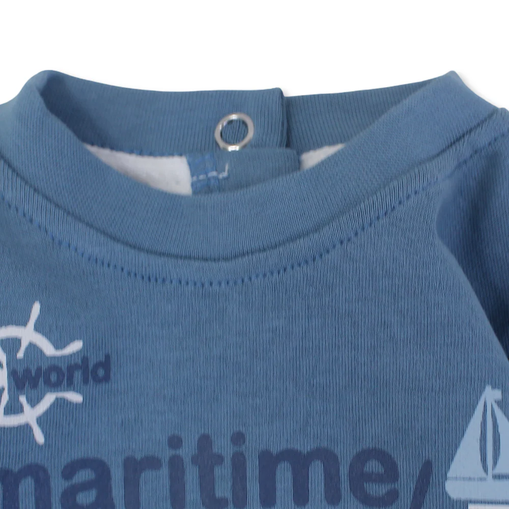 Baby Boys Cotton Footless Onesie Baby Blue with "Maritime Day" Design - Image 3