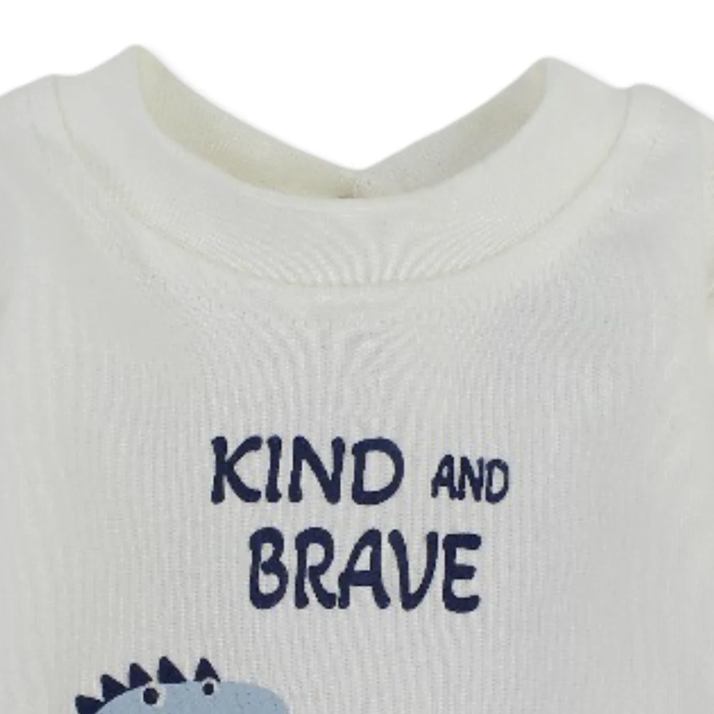 Baby Boys Cotton Baby Footie – Off-White with Dino Print - Image 3