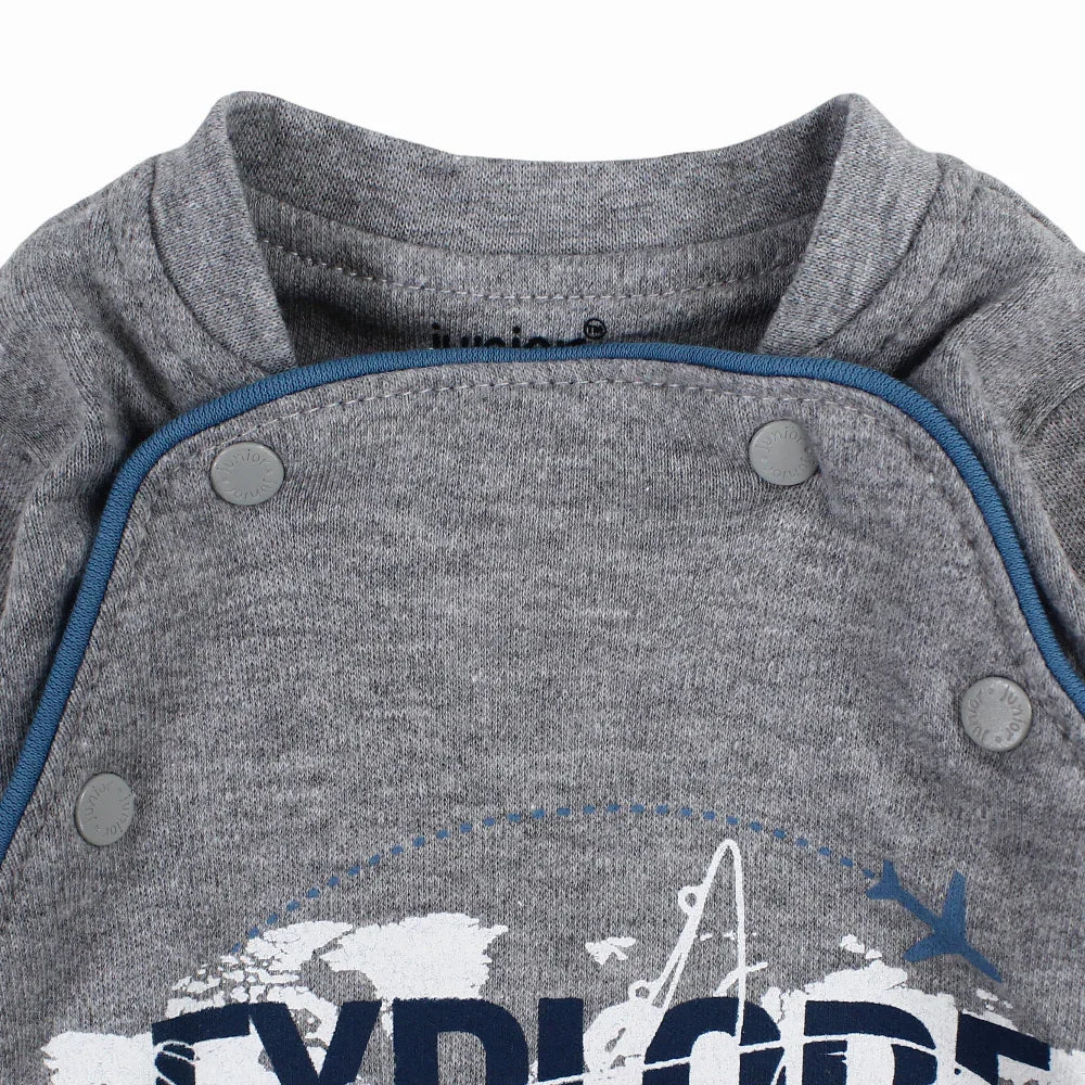 Baby Boys Cotton Baby Footie - Grey with “EXPLORE” Print - Image 3