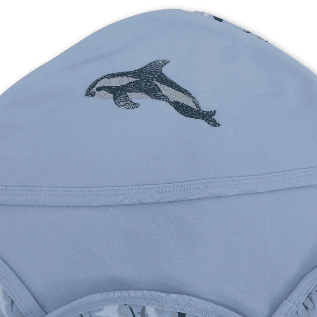 Cotton Baby Blanket – Baby Blue with Dolphin Embroidery - Image 3