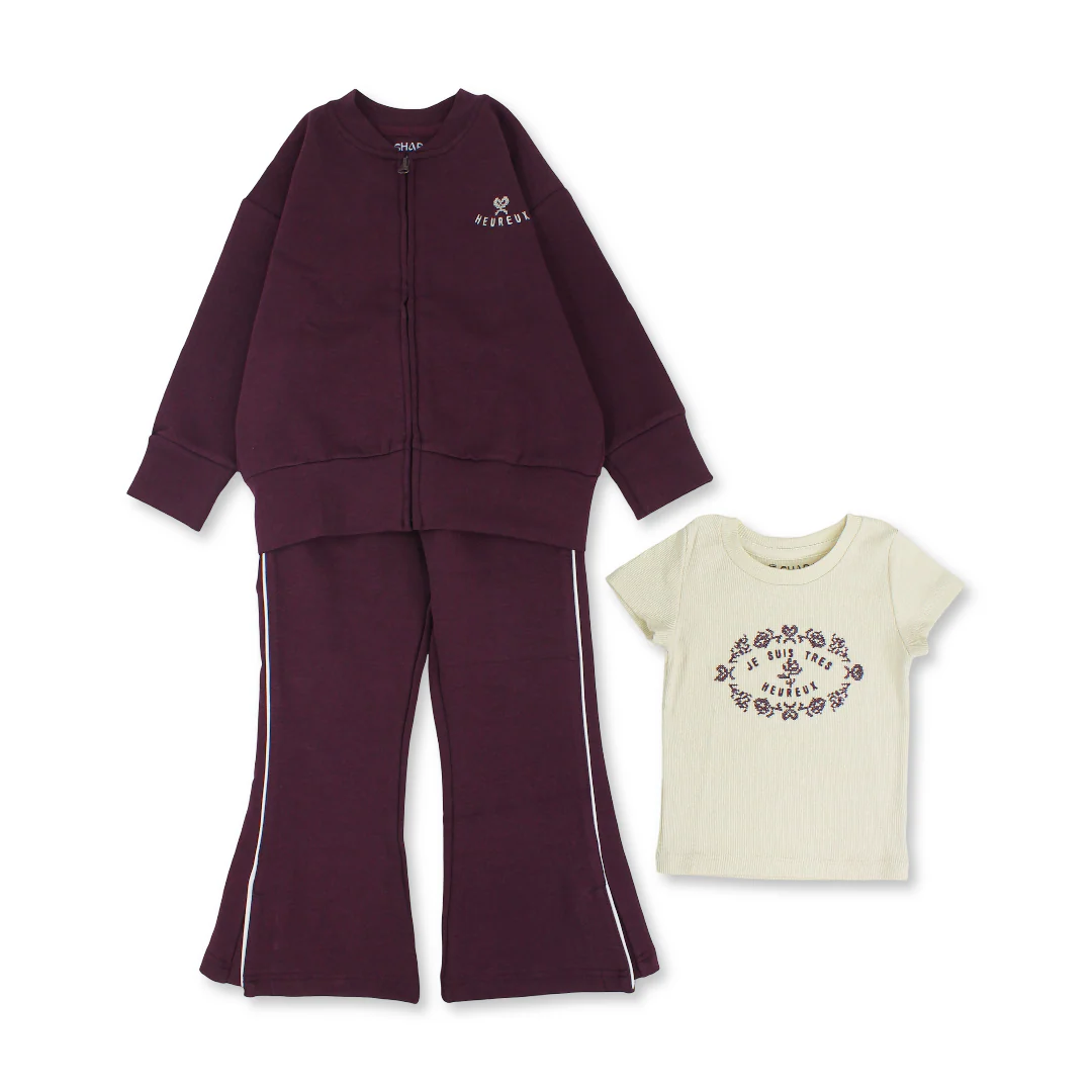Girls Cotton 3-Piece Outfit Set – "Heureux" Print - Image 4