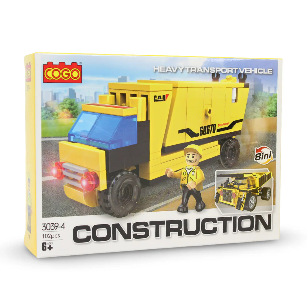 Cogo Construction Series Heavy Transport Vehicle Building Block Set 8in1