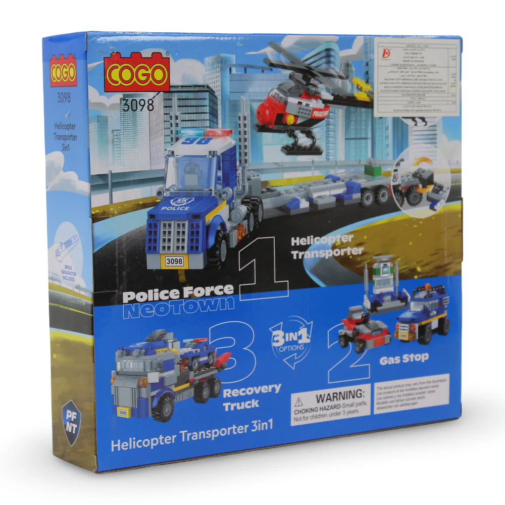 Cogo 3-in-1 Police Force Helicopter Transporter Building Blocks Set – 249 Pieces - Image 3