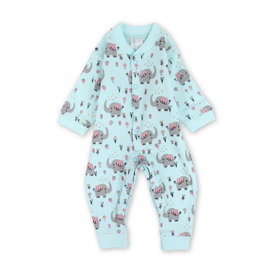 Baby Boys Cotton Footless Onesie – Elephants Print
