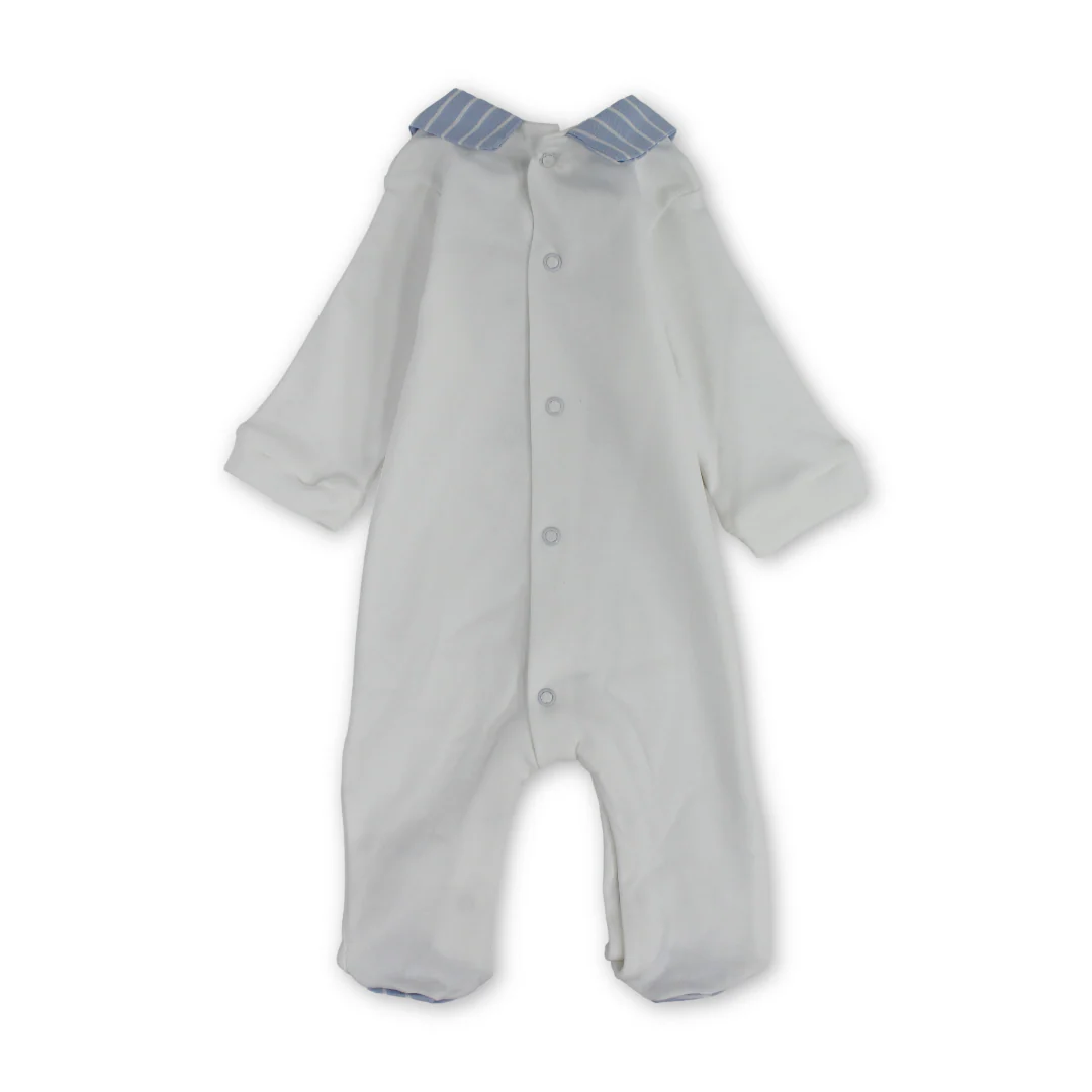 Baby Boys Cotton Baby Footie – Teddy Bear Embroidery - Image 2