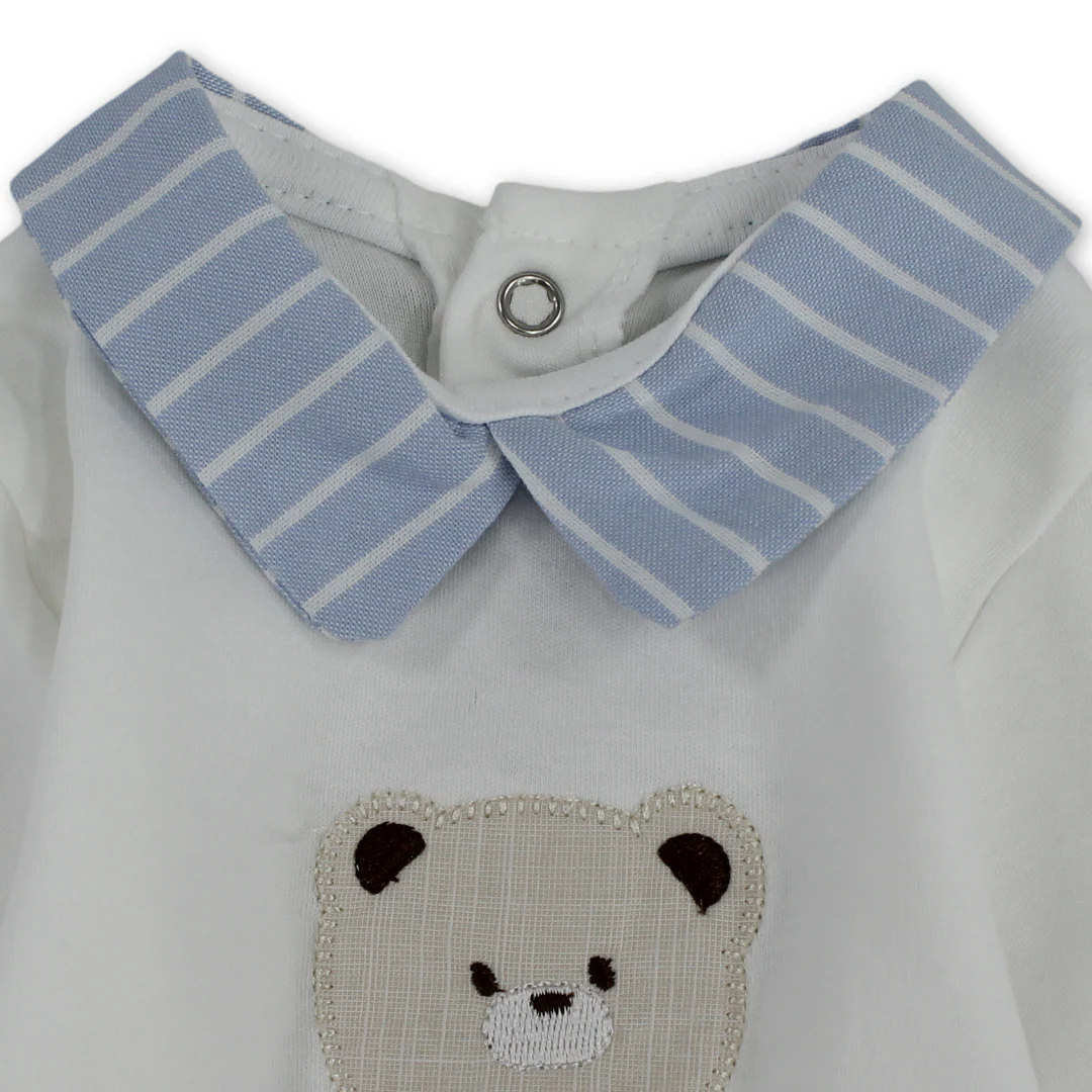 Baby Boys Cotton Baby Footie – Teddy Bear Embroidery - Image 3
