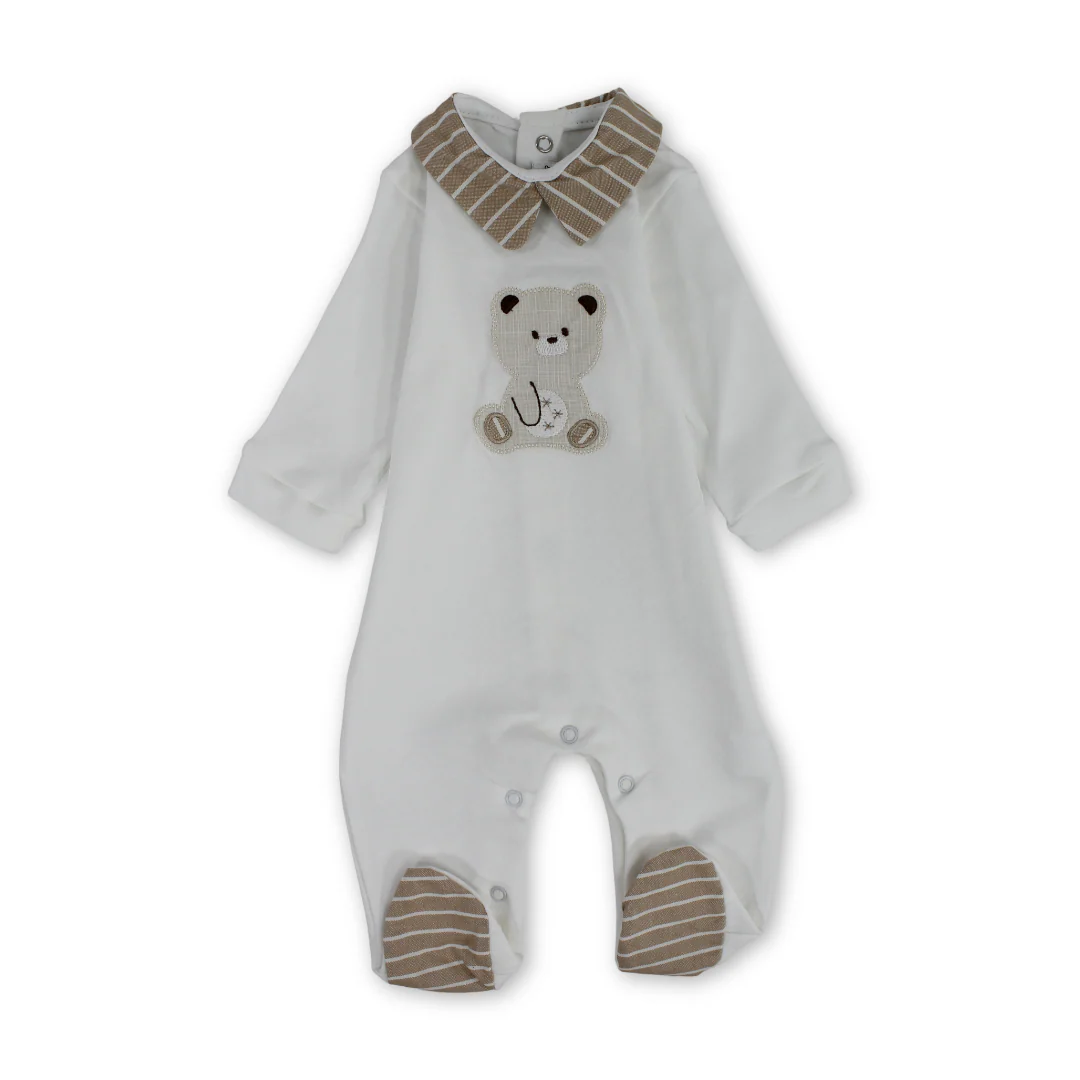 Baby Boys Cotton Baby Footie – Teddy Bear Embroidery - Image 4
