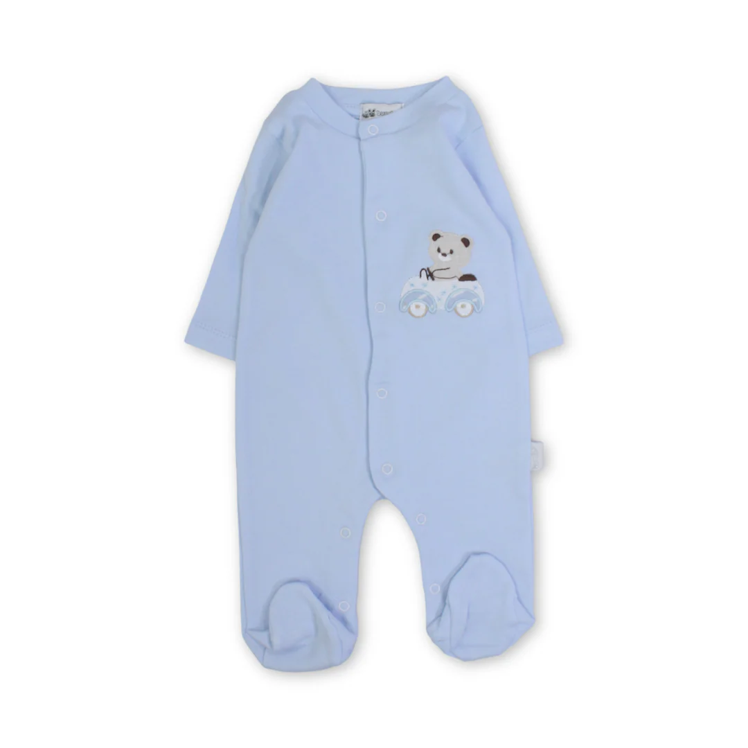 Baby Boys Cotton Baby Footie Onesie – Teddy Bear Embroidery