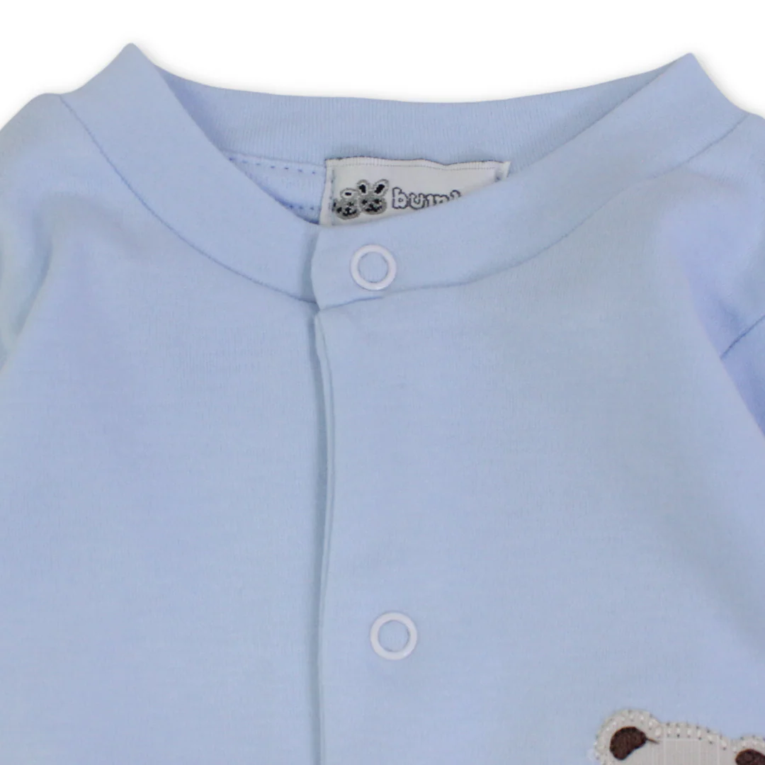 Baby Boys Cotton Baby Footie Onesie – Teddy Bear Embroidery - Image 3