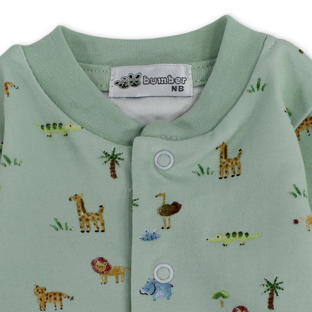 Baby Boys Cotton Baby Footie Onesie – Animals Print - Image 3