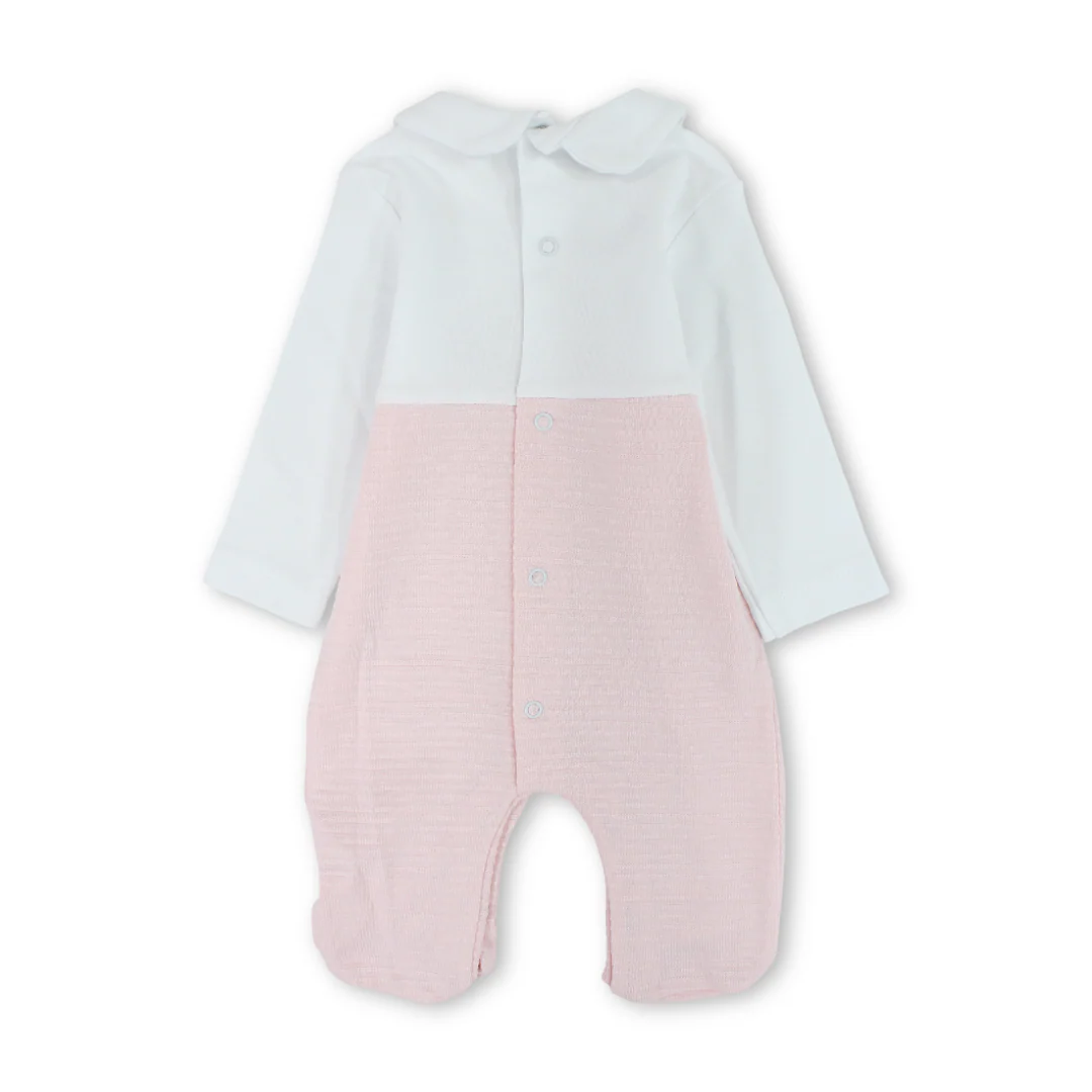 Baby Girls Cotton Baby Footie Onesie – Teddy Bear & Flowers Embroidery - Image 2