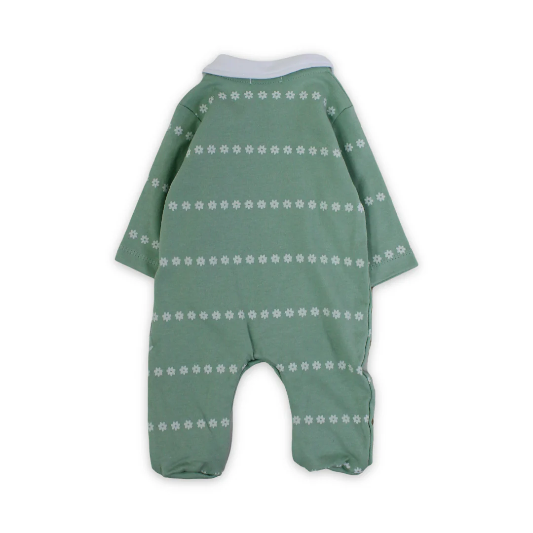 Baby Girls Cotton Baby Footie – Teddy Bear Embroidery - Image 2