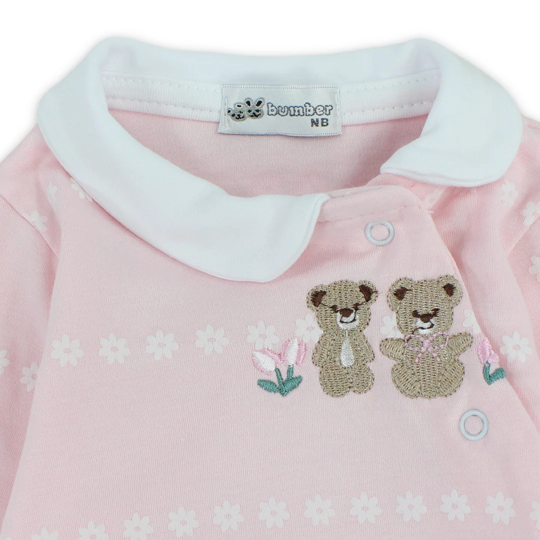 Baby Girls Cotton Baby Footie – Teddy Bear Embroidery - Image 6