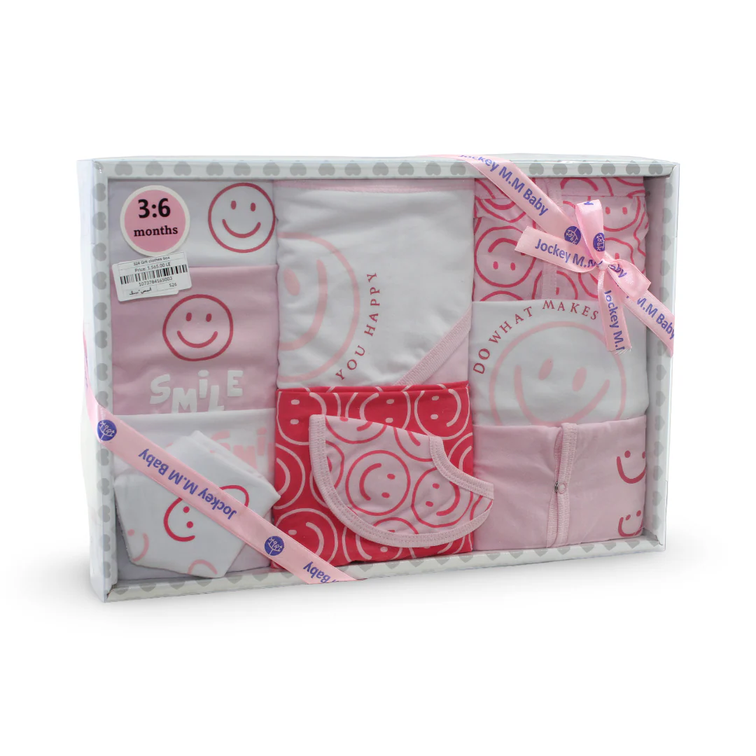 Baby Girls Cotton Gift Clothes Box Pink & White – 3-6m (10 Pcs)