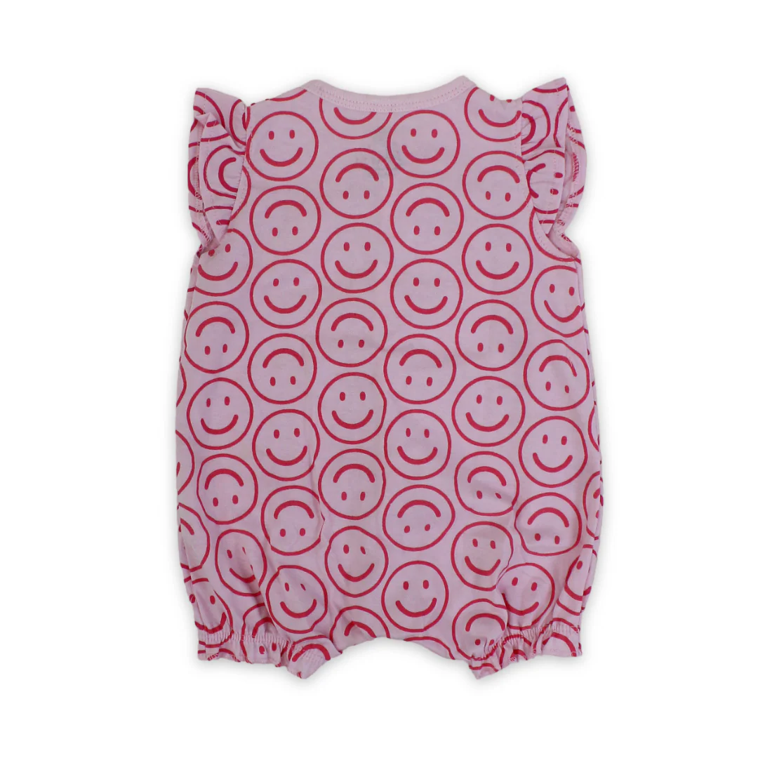 Baby Girls Cotton Romper – Smile Faces Print - Image 5